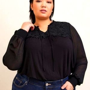 TORRID Supersoft chiffon sleeve lace inset tie detail top torrid